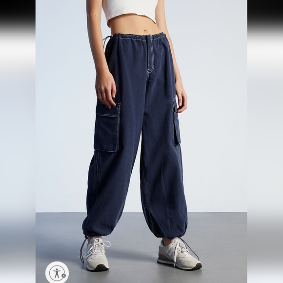 PacSun Pants - PacSun Cargo Baggy Parachute Pull-On Pants Womens XS Blue Streetwear Gorpcore